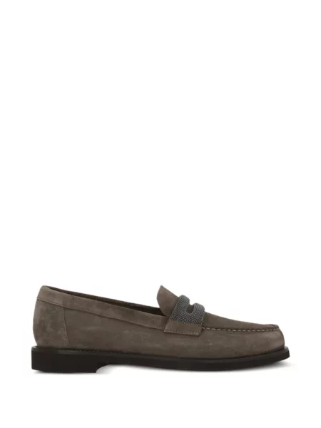 Pantofi loafer Brunello Cucinelli din piele de căprioară gri