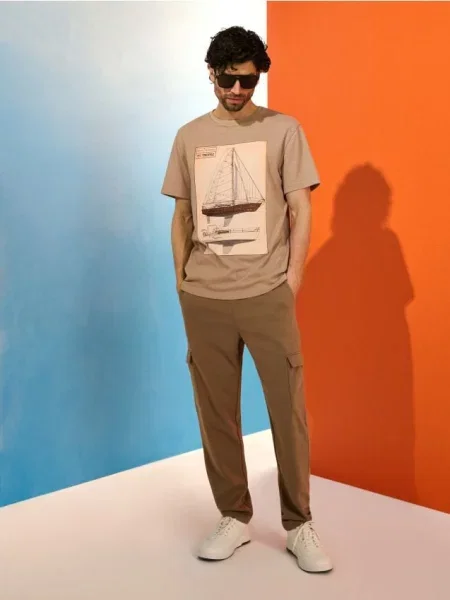 Sinsay koszulka z nadrukiem statku beżowy