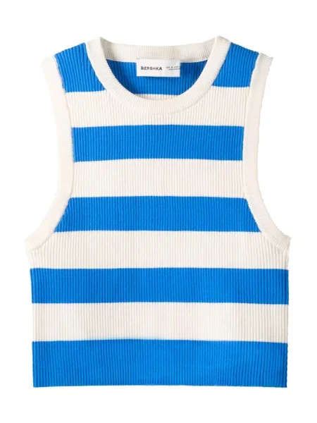 Bershka Top z naramnicami modra bela