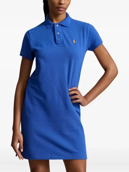Πλεκτή μακρύς φόρεμα σε στυλ πουκάμισου Polo Ralph Lauren με halter λαιμόκοψη λευκό