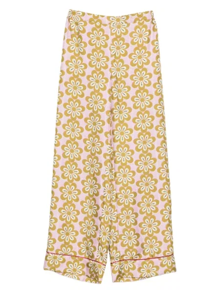 Pantaloni La Doublej de mătase cu model floral cu imagine roz