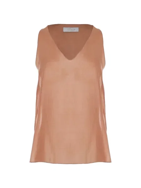 Bluzka Devotion bez rękawów z dekoltem w serek brązowa