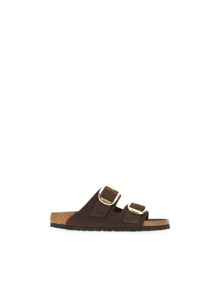 Klapki Birkenstock skórzane na sprzączkę brązowe