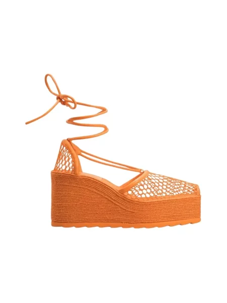 Espadryle Bottega Veneta na koturnie wiązane pomarańczowe
