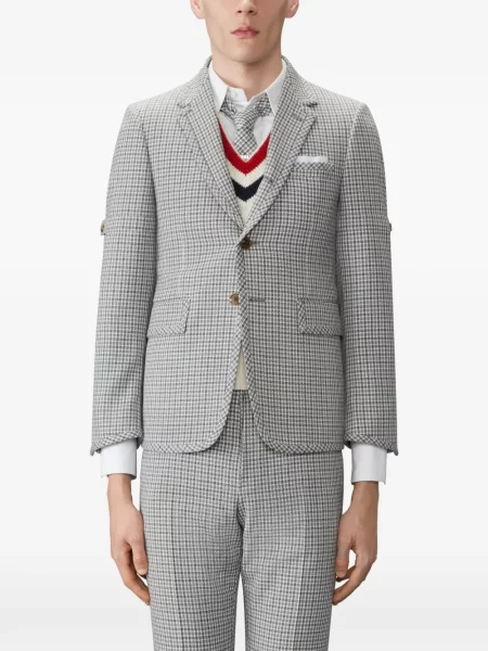 Geacă Thom Browne de lână în carouri gri
