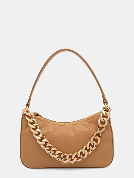 Geanta de piele Twinset din piele maro