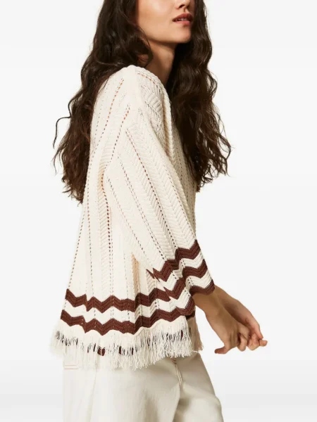 Top Twinset cu franjuri alb