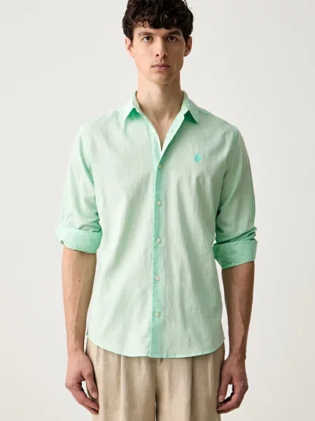 U.S. Polo Assn. safari košile se lnem LINEN BLEND LS zelená