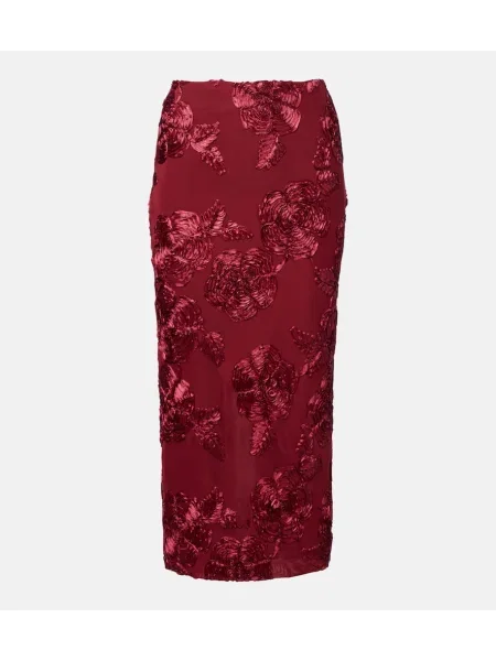 Fustă tip creion Rotate cu model floral plasă bordo