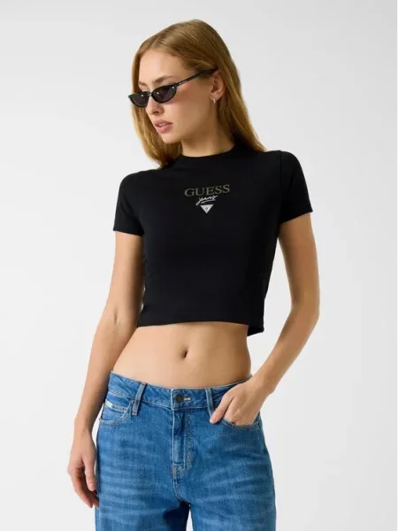 GUESS JEANS Marškinėliai BABY BAKER ruda / juoda balta