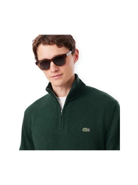 Vlnený sveter Lacoste s vysokým golierom zelená