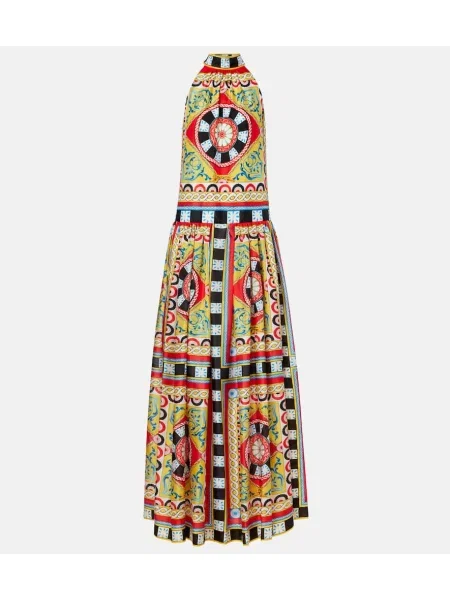 Jedwabna sukienka Dolce&gabbana z nadrukiem z dekoltem halter