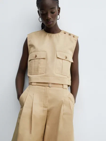 MANGO Valdemos Жилет Світло-коричневий Бавовна/поліамід коричневий