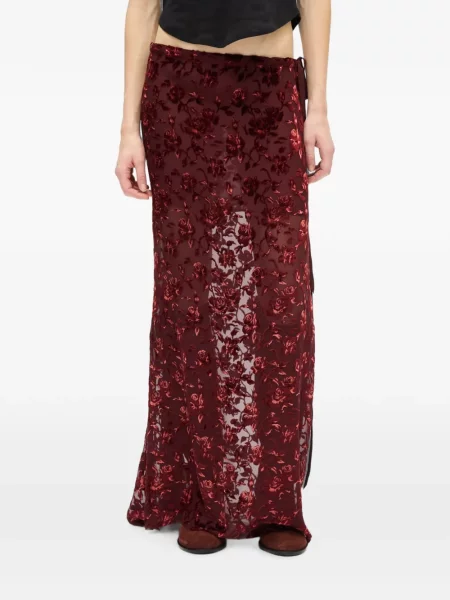 Fusta maxi Ann Demeulemeester de catifea roșu