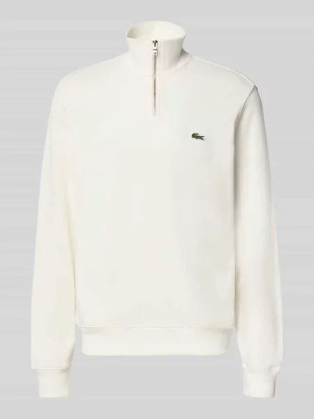 Bluza Lacoste z kołnierzem z logo biała