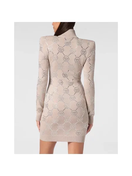Sukienka mini Philipp Plein wełniana beżowa