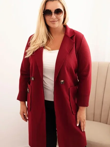 Kesi Włoski Dámsky elegantný kabát Plus Size s golierom a veľkými bordový