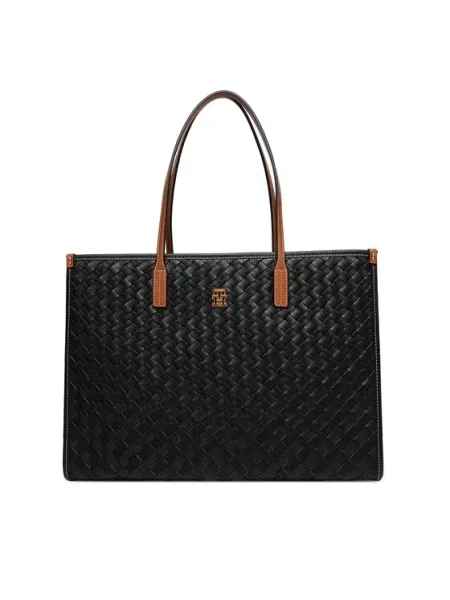 Tommy Hilfiger Geantă shopper TH CITY cu adaos de piele negru