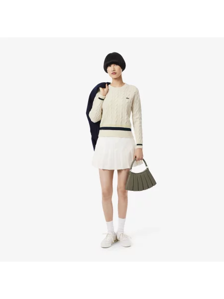 Lacoste Wełniany Sweter Ze Splotem Warkoczowym beżowy