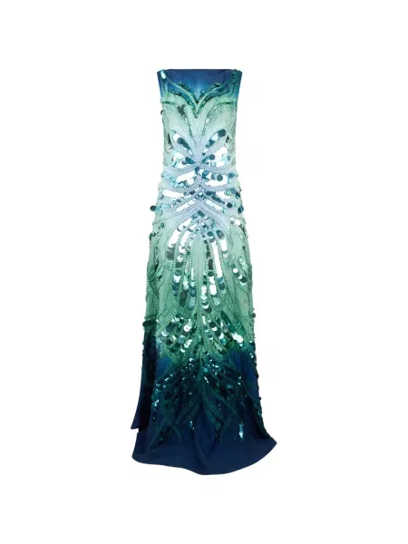 Rochie maxi Alberta Ferretti cu paiete de mătase albastru