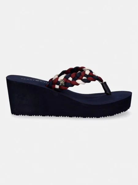 Șlapi Tommy Hilfiger cu pană țesuți alb
