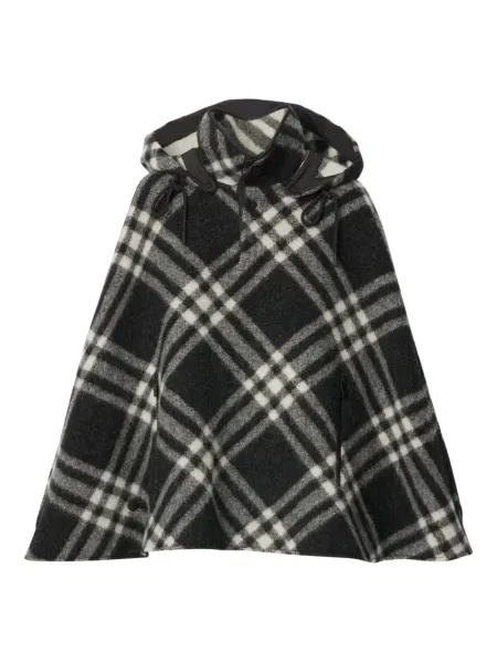 Vlněné kostkované pončo Burberry s kapucí černé