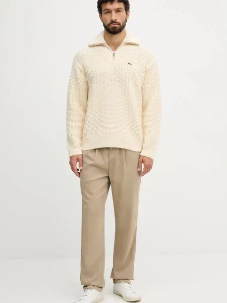Lacoste sweter z dodatkiem wełny ciepły z golferm beżowy