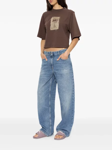 Decupat tricou Palm Angels cu imagine maro