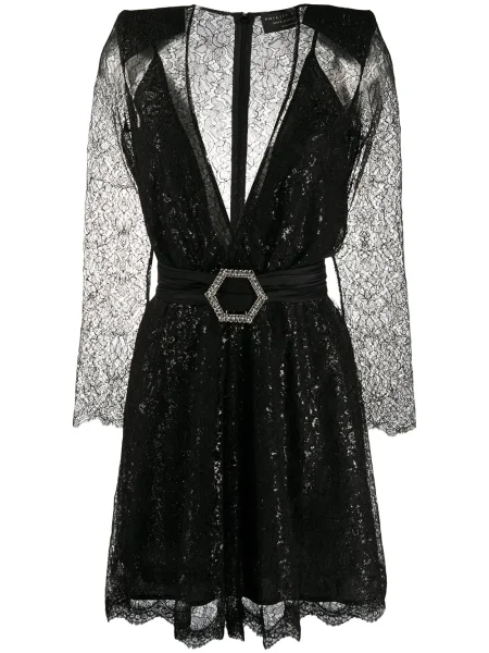Mała sukienka mini Philipp Plein na sprzączkę garniturowa czarna