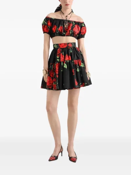 Fustă Dolce & Gabbana cu imagine din poplin negru
