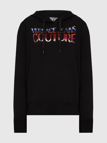 Худі з логотипом і паєтками Versace Jeans Couture чорне