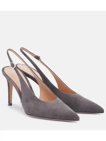 Pantofi cu toc Gianvito Rossi din piele de căprioară slingback gri