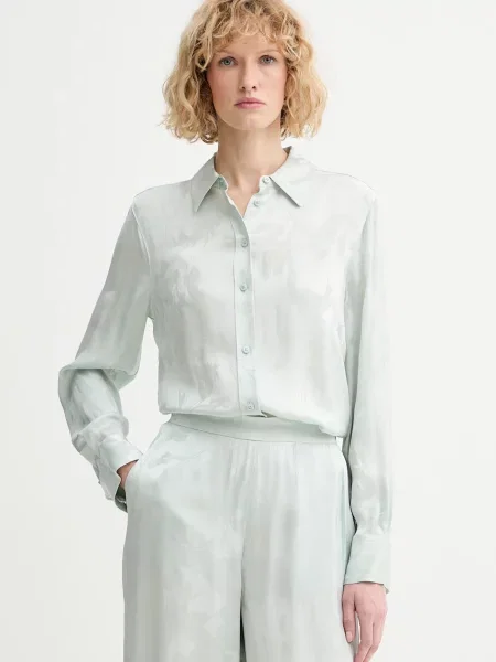 Calvin Klein košile z viskózy zelená