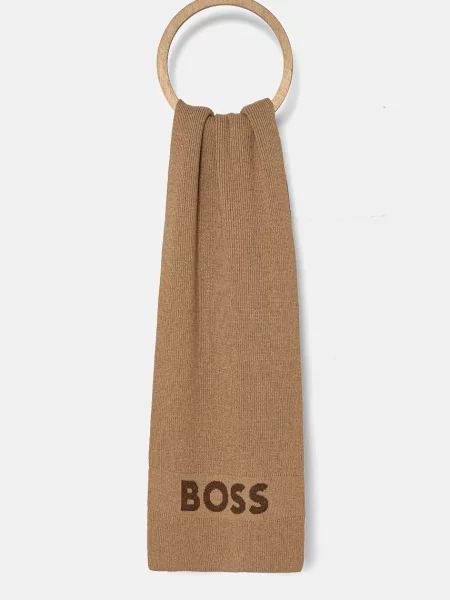 Шал с вълна BOSS с апликация бежово