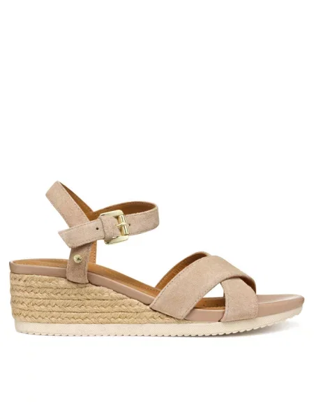 Espadryle Geox skórzane na koturnie beżowe