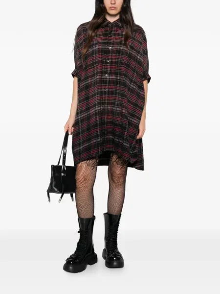 Rochie tip cămașă R13 în carouri negru
