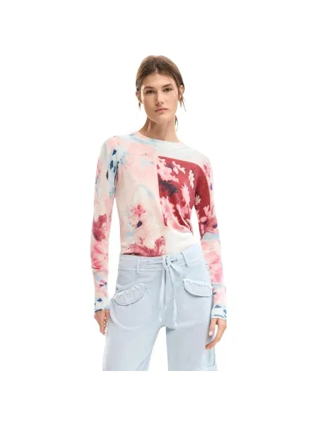 Kvetinový sveter Desigual ružová