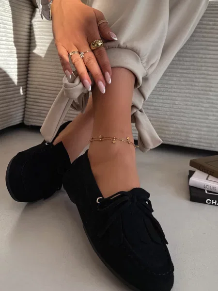 Mokasíny Boto s třásněmi černé