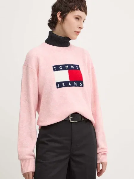 Tommy Jeans pulover din amestec de lana femei light roz