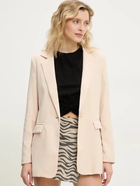 Сако Answear Lab с едно копче с изчистен дизайн бежово