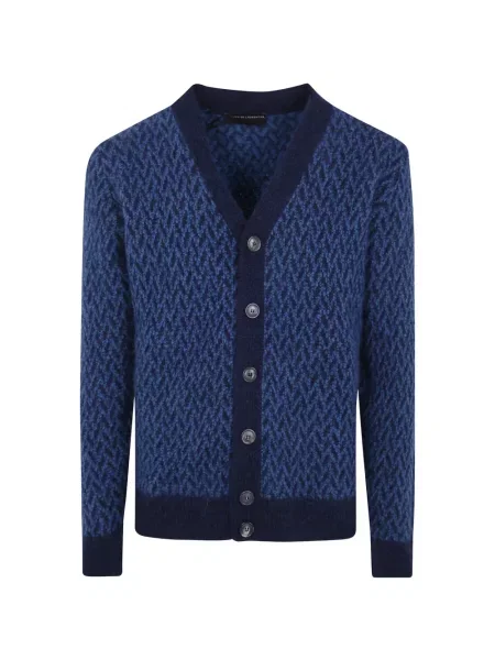 Cardigan Filippo De Laurentiis de lână cu imprimeu geometric albastru