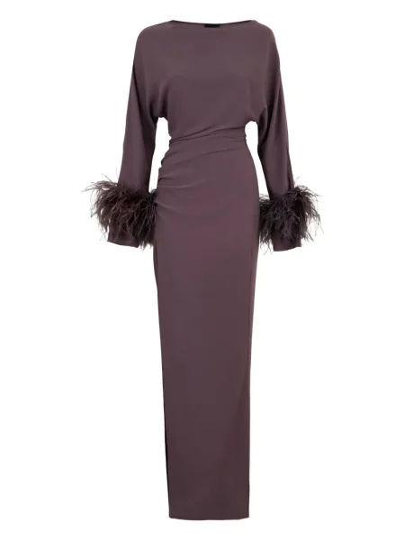 Długa sukienka maxi Lapointe w piórka garniturowa brązowa