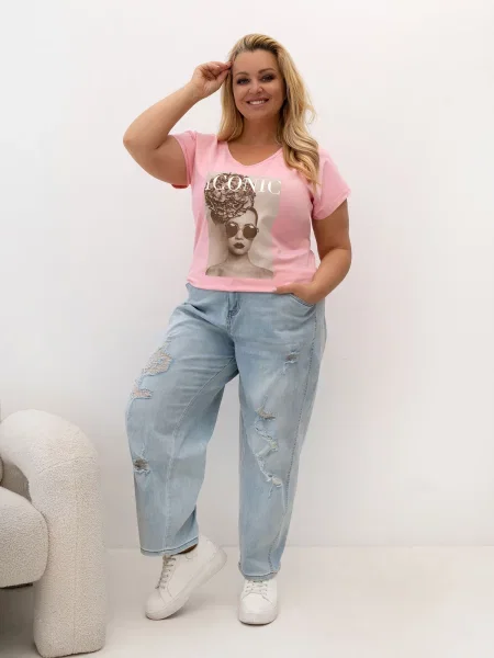 Tricou Relevance cu decolteu în V roz