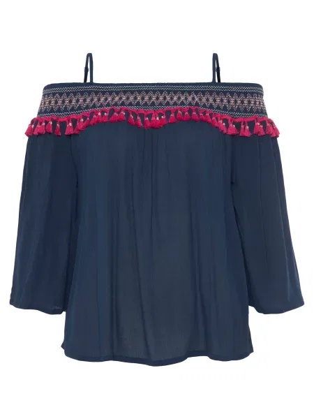 LASCANA Bluză crem / bleumarin magenta roz