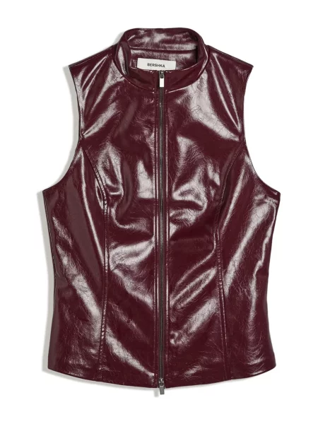 Bershka Top tmavočervená