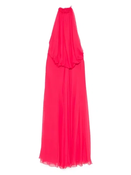 Rochie maxi Alberta Ferretti cu gât halter de costum roz
