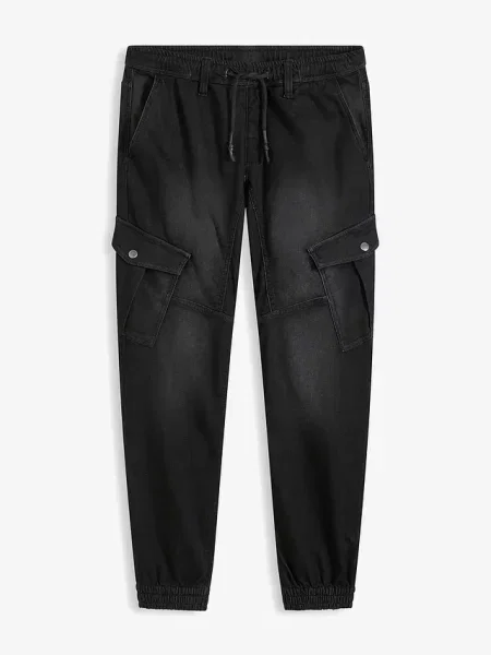 Joggery jeansowe o kroju regular fit z elastyczną gumką w talii straight czarne