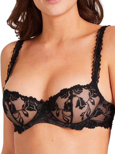 Однотонный бюстгальтер с вышивкой чорний