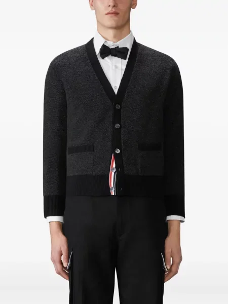 Cardigan Thom Browne tricotate cu decolteu în V negru