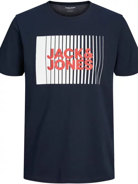 JACK & JONES Tricou bleumarin / roșu / murdar alb